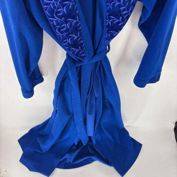 Adonna Deep Blue Women's Robe with Textured Collar - Picture 2 of 7